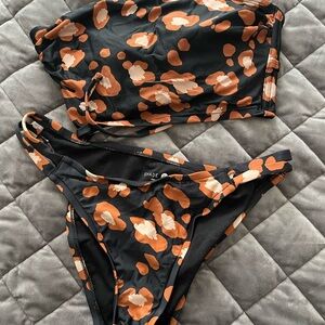 Shade & Shore Black and Orange Patterned Bikini